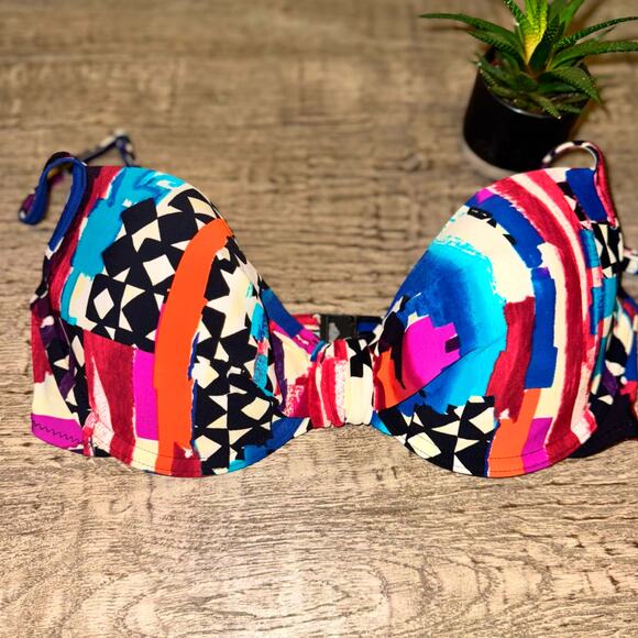 Gideon Oberson 32D Bikini Top Bold Abstract Print | Boho Designer Swimwear NWOT - Picture 2 of 4